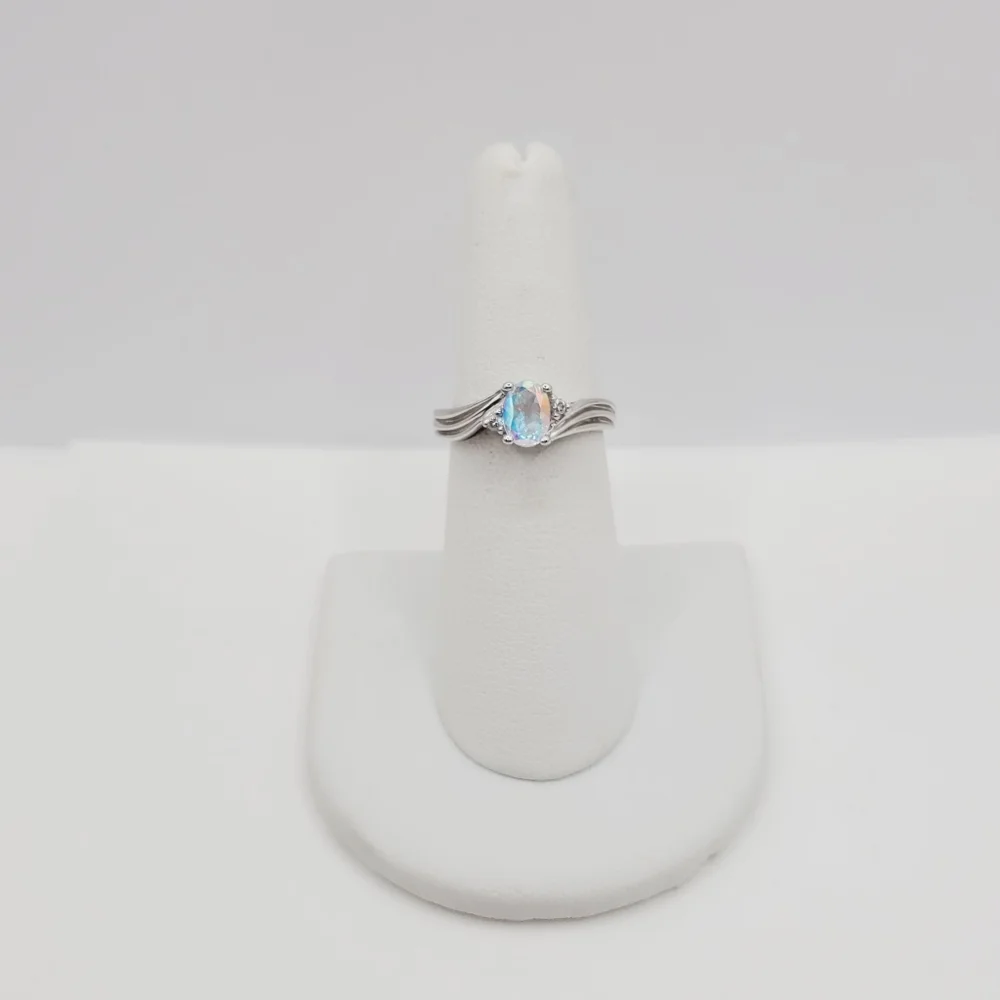 10K Solid White Gold Oval Mercury Mystic Topaz Ring